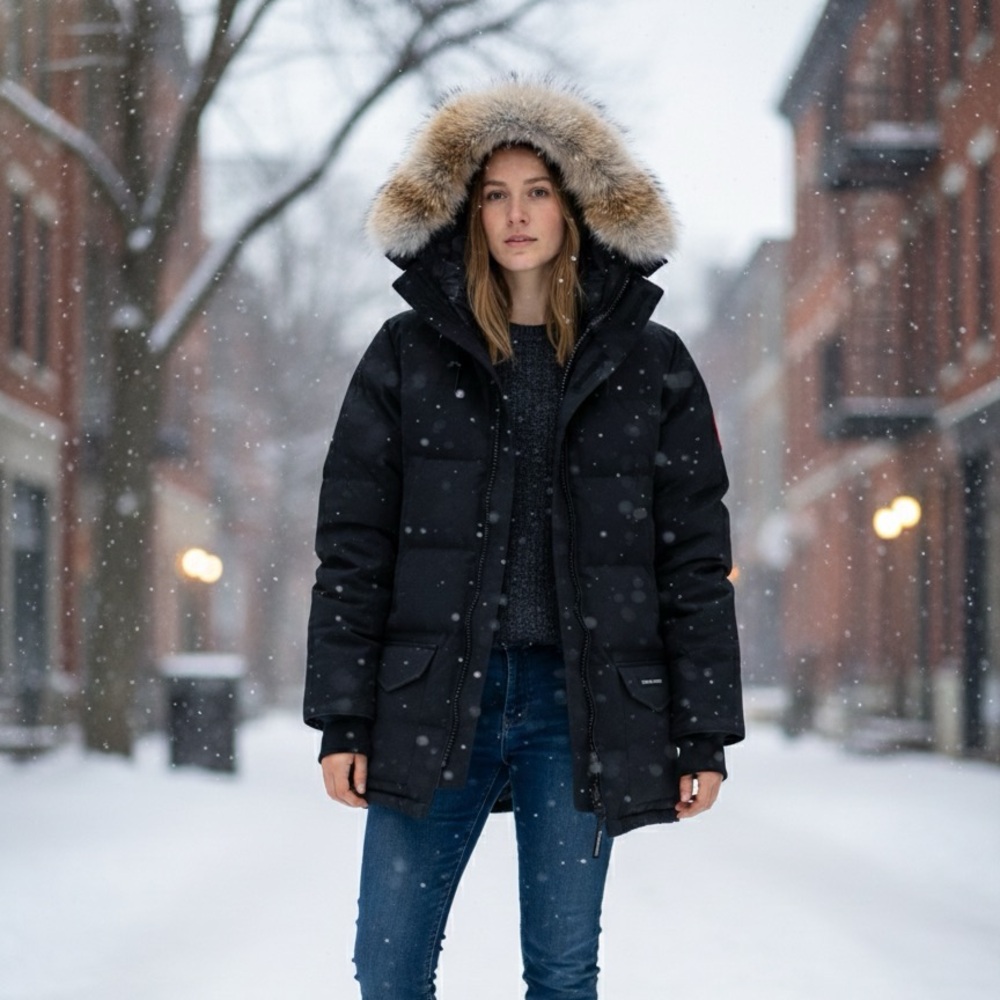 Canada Goose Solaris Black Parka Women's with Removable Fur Trim, Size Small